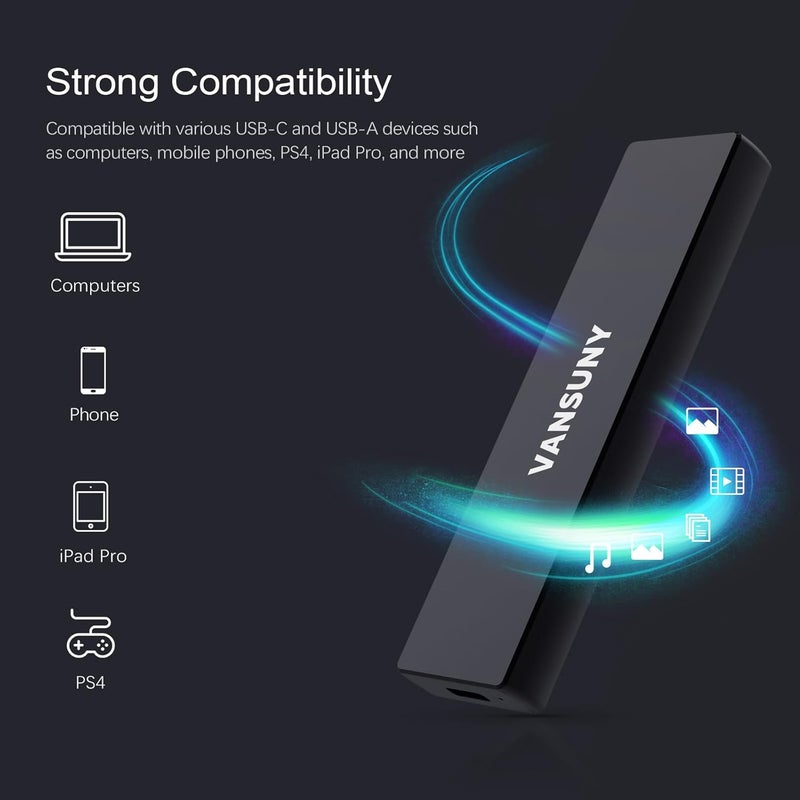 Vansuny 1TB Portable M.2 PCIe 2280 SSD External Hard Drive, Up to 1000MB/s In, Type-C USB 3.1, High Transfer Speed, Compatible with PC, Mac, Xbox, PS5(X4Plus, Black) - Image 5