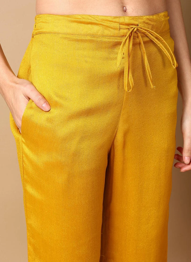 زيري سوق Yellow Silk Blend Solid Embroidered Straight Kurta Trouser With Dupatta