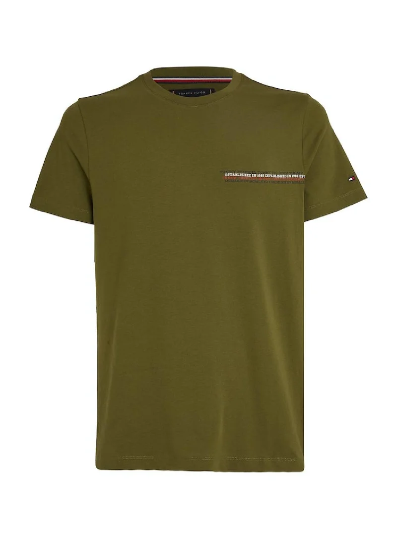 TOMMY HILFIGER Men's Chest Stripe Monotype T-Shirt -  Cotton, Green