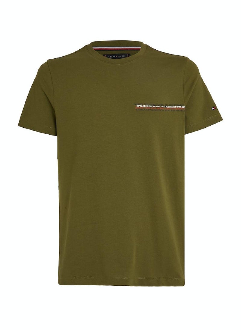 TOMMY HILFIGER Men's Chest Stripe Monotype T-Shirt -  Cotton, Green  - Image 2
