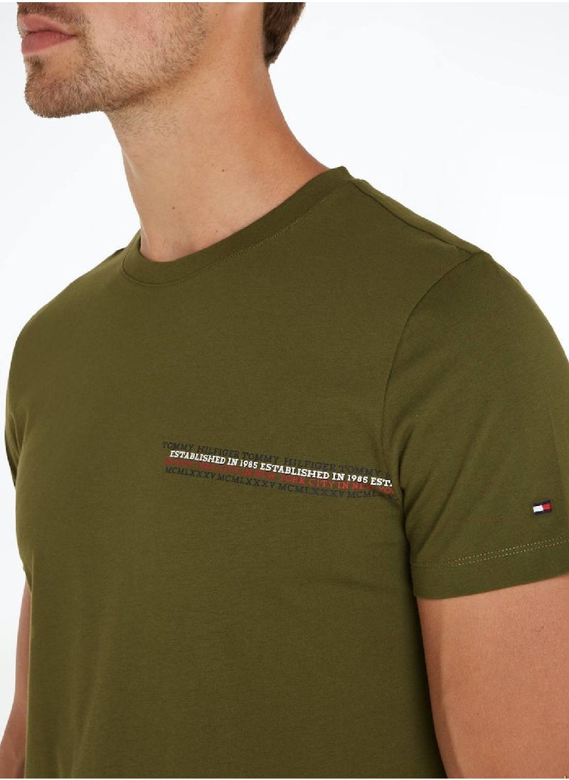 TOMMY HILFIGER Men's Chest Stripe Monotype T-Shirt -  Cotton, Green  - Image 5