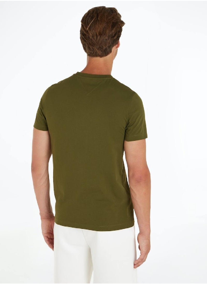 TOMMY HILFIGER Men's Chest Stripe Monotype T-Shirt -  Cotton, Green  - Image 3
