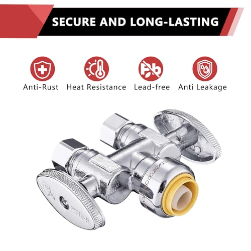 EFIELD (Pack of 5) EFIELD Push Fit 1/2" x Dual 3/8" OD Compression Straight Stop Valve, 1/4 Turn with a Disconnect Clip Tool,(PF-VALVE039-5PCS) - Image 5