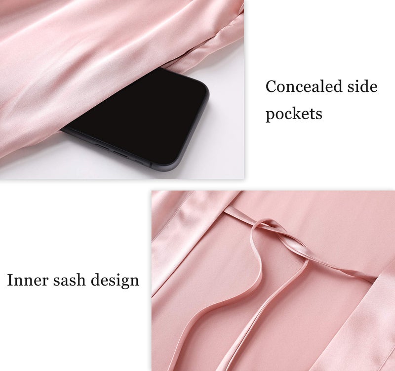 PRODESIGN Satin Kimono Robe Long Silky Bathrobe with Ostrich Feather Trim Sleepwear Wedding Bridesmaid Dressing Gown - Image 5