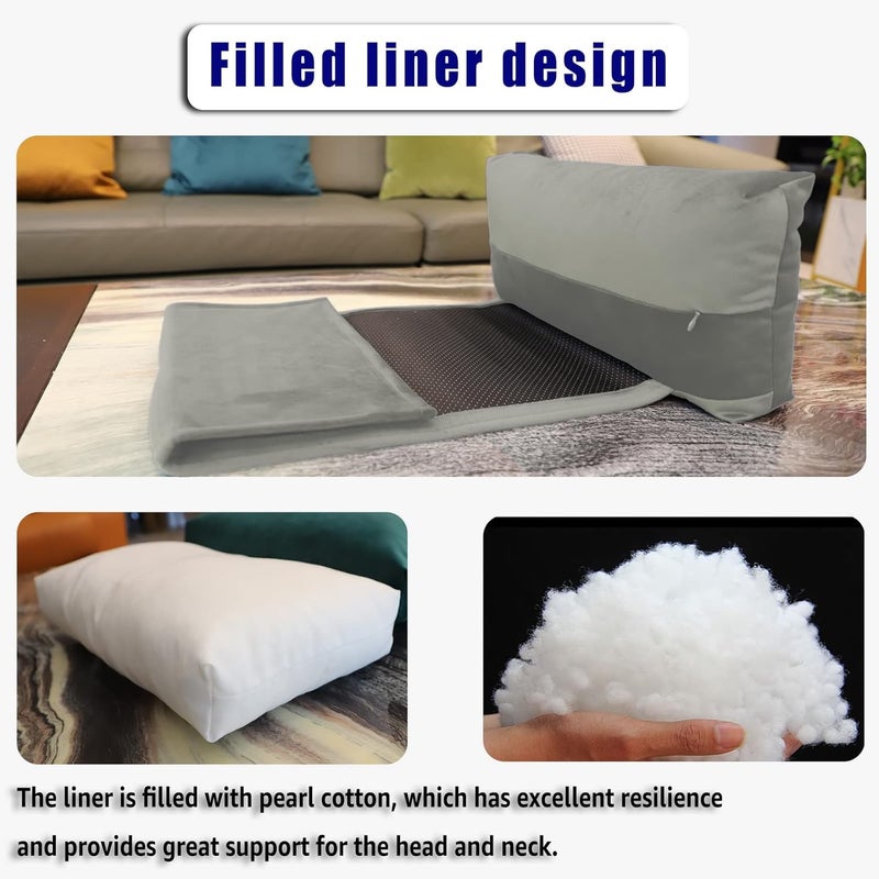 AmazeCov Non-Slip Head Pillow for Recliners - Neck Support Cushion with Velvet Cover for Pain Relief at Home, Office and Travel (Light Gray) - Image 5