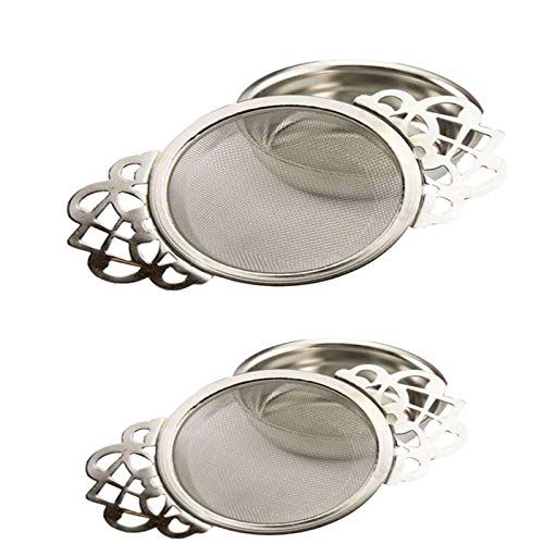 YUDONG 2 Pack Tea Strainers with Drip Bowls,Stainless Steel Loose Leaf Tea Strainers-The Empress Tea Strainer Mesh Tea Infuse with Double Winged Handles-Silver2 - Image 1