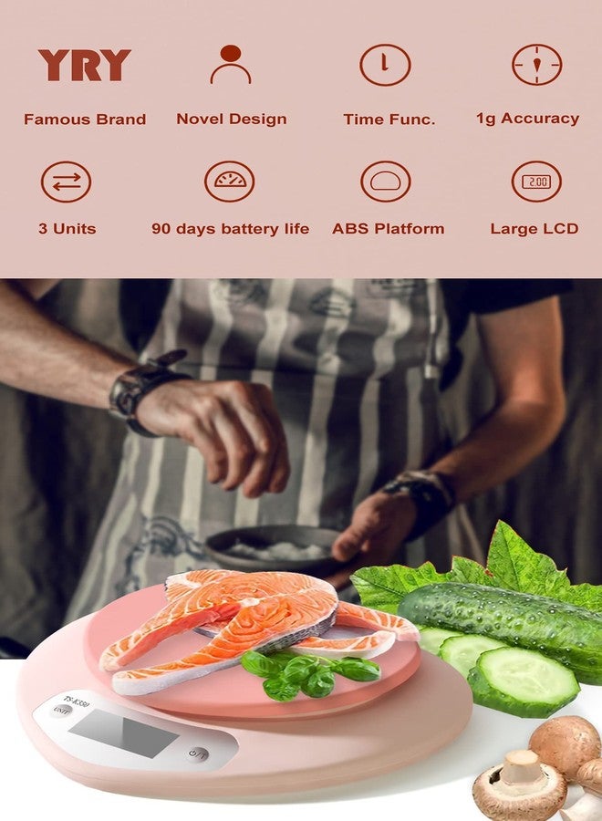 YRY Pink Kitchen Scale - Large LCD, Tare Function, 11 lbs Capacity, 0.03 oz Precise Graduation - Perfect Food Scale for Baking & Cooking, ML & Oz Unit for Liquids and Solids (Pink 5kg/1g) - Image 2