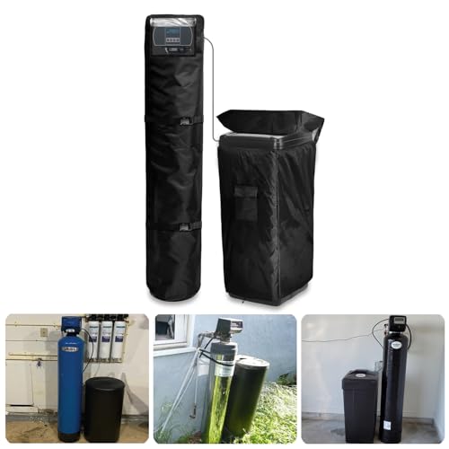 Bitubi 2Pcs Water Softener Cover, Outdoor Softener Tank/Filter Cover + Brine Tank Cover,Upgraded Top with Adjustable Transparent PVC Window, All Weather Protection, Black - Image 1