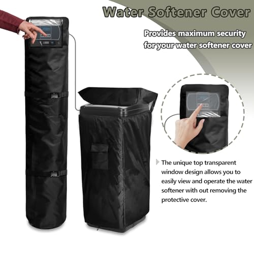 Bitubi 2Pcs Water Softener Cover, Outdoor Softener Tank/Filter Cover + Brine Tank Cover,Upgraded Top with Adjustable Transparent PVC Window, All Weather Protection, Black - Image 3