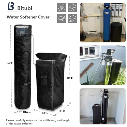 Bitubi 2Pcs Water Softener Cover, Outdoor Softener Tank/Filter Cover + Brine Tank Cover,Upgraded Top with Adjustable Transparent PVC Window, All Weather Protection, Black - Image 2