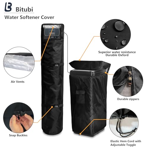 Bitubi 2Pcs Water Softener Cover, Outdoor Softener Tank/Filter Cover + Brine Tank Cover,Upgraded Top with Adjustable Transparent PVC Window, All Weather Protection, Black - Image 4
