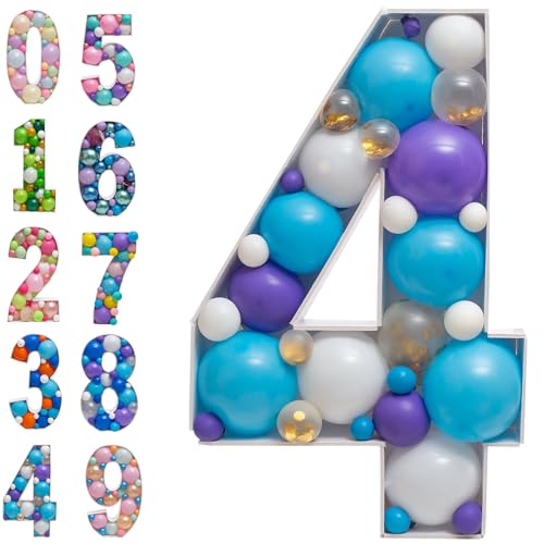 JoyBox Design Mosaic Balloon Frame Numbers 4 PreCut Large Foam Board Sign Cutout for Boy Girl Birthday Backdrop Anniversary Decoration - Image 1
