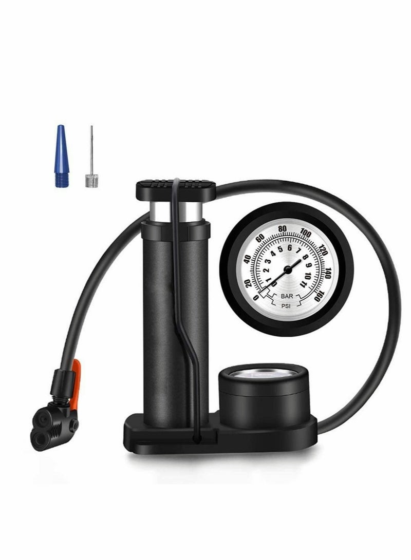 Barakah Bike Pump, Mini Portable Bicycle Foot Pump with Pressure Gauge,Bike Tire Air Pump with Gas Ball Needle for All Bike,Fits Presta & Schrader Valve - Image 1
