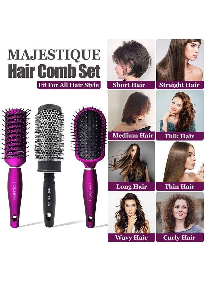 MAJESTIQUE Hair Brush Set Detangler Brush Large Round Hair Brush For Blow Drying And Vent Blow Brush For Hair Hair Brushes For Women (Purple/Black)  - Image 4