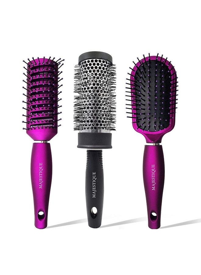 MAJESTIQUE Hair Brush Set Detangler Brush Large Round Hair Brush For Blow Drying And Vent Blow Brush For Hair Hair Brushes For Women (Purple/Black)  - Image 1