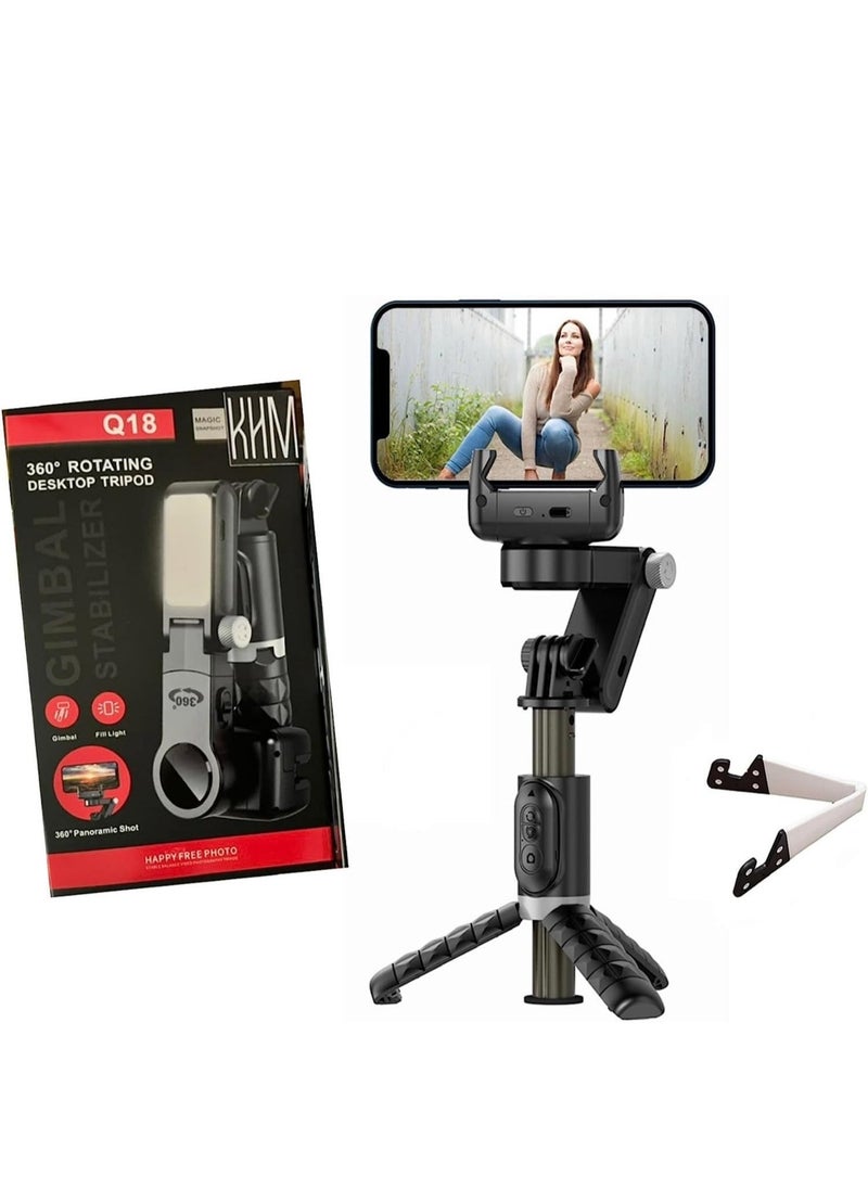 ماركة غير محددة Gimbal Stabilizer Tripod for smartphones with light handheld or portable 360° rotation with face tracker and wireless remote control compatible with iPhone and Android  - Image 2