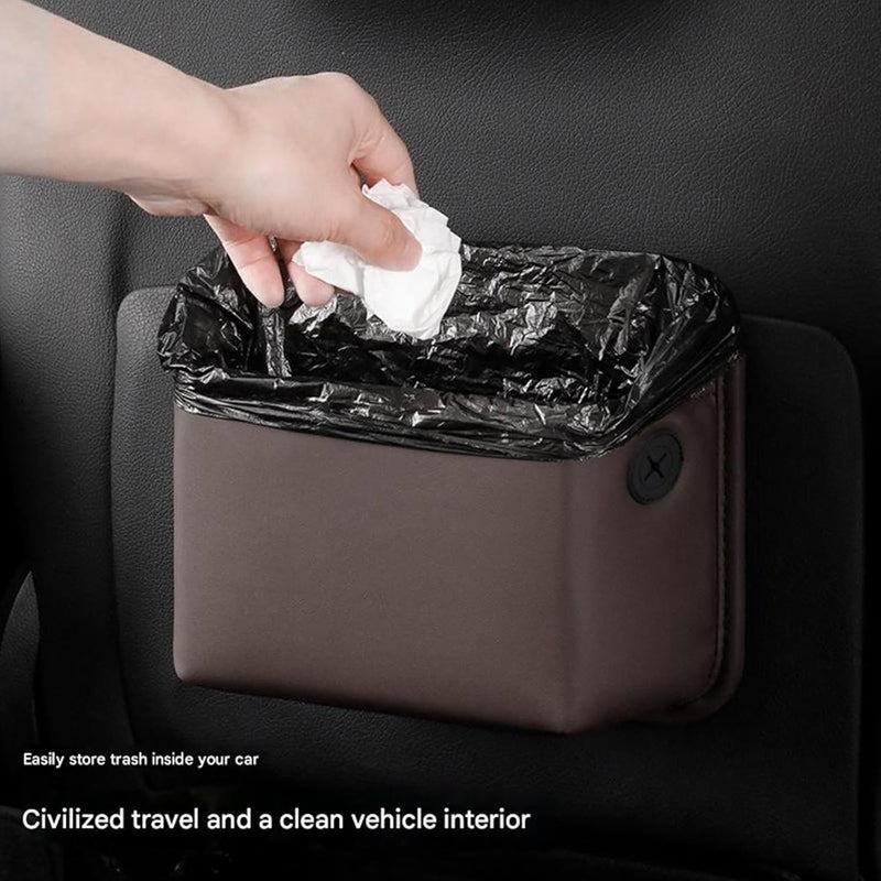Leather Automotive Trash Can Bin with Leakproof and Easy Features for Car Cabin Organization Quick Install Leather Car Trash Can Featuring Leakproof Design Storage Box Large Capacity and - Image 2