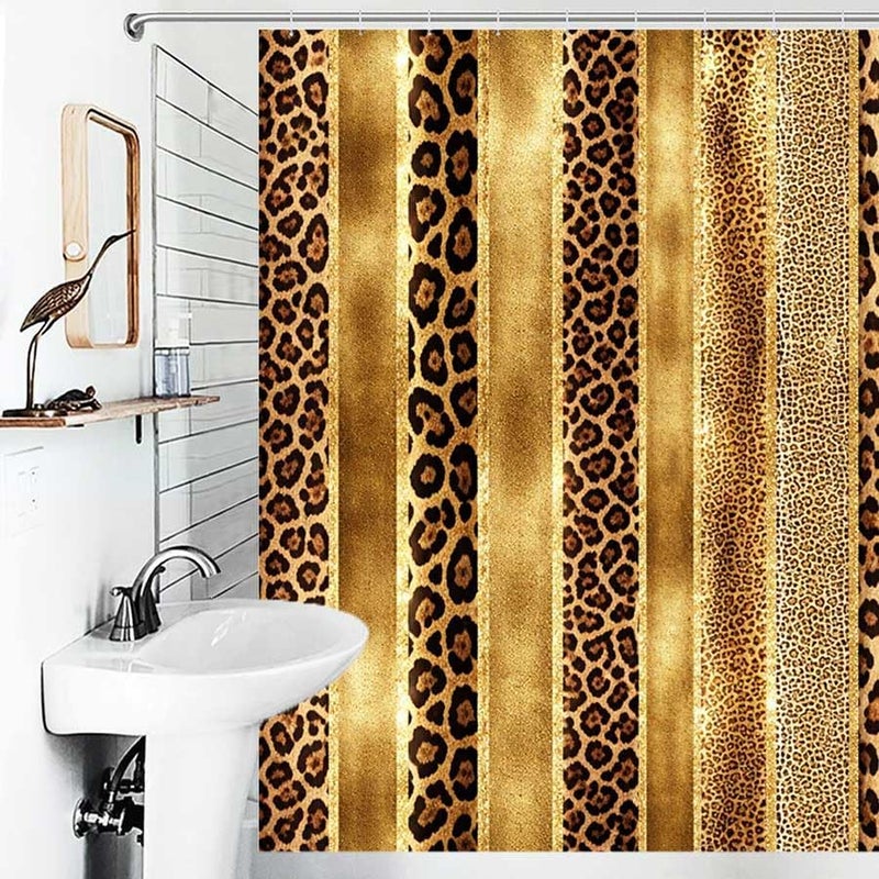 Gold Leopard Stripes Pattern DesignShower Curtain for Bathroom Waterproof Tan Shower Curtain with Hooks 71 inch x 71 inch - Image 4