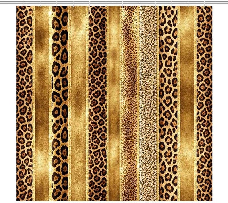 Gold Leopard Stripes Pattern DesignShower Curtain for Bathroom Waterproof Tan Shower Curtain with Hooks 71 inch x 71 inch - Image 1