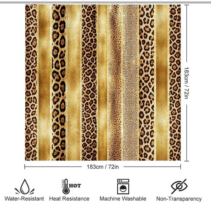 Gold Leopard Stripes Pattern DesignShower Curtain for Bathroom Waterproof Tan Shower Curtain with Hooks 71 inch x 71 inch - Image 3