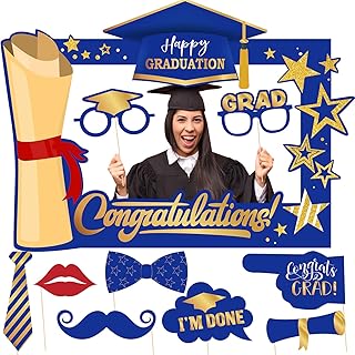 ssailue decor ssailue decor 2023 Graduation Decorations Royal Blue and Gold Graduation Photo Booth Props High School and College  - Image 1