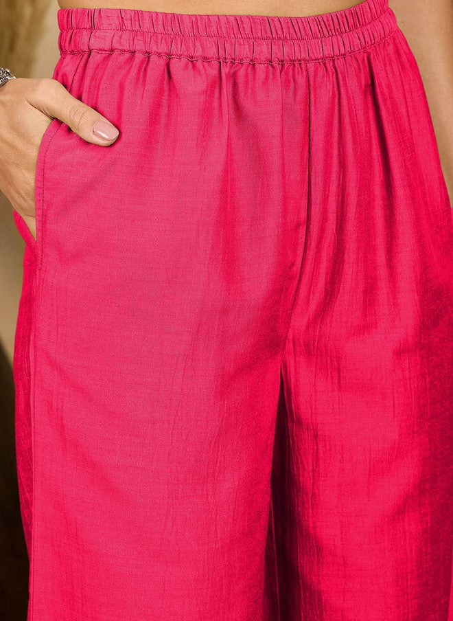 WineRed Wine Red Embroidered Three-Quarter Sleeves Shirt With Trouser - Image 3