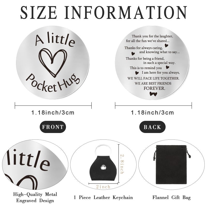 Sureio Pocket Hug Token Long Distance Relationship Keepsake Stainless Steel Double Sided Inspirational Gift with Keychain (Thank you Friends) - Image 2