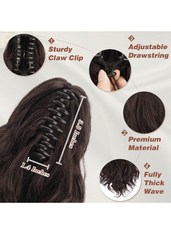 BARSDAR Short Wavy Ponytail Extension - 14 Inch Claw Clip Ponytail Hair Extensions for Women - Brown Hair Soft Synthetic Clip in Pony Tails Hairpieces Daily Party - Chestnut Brown - Image 3