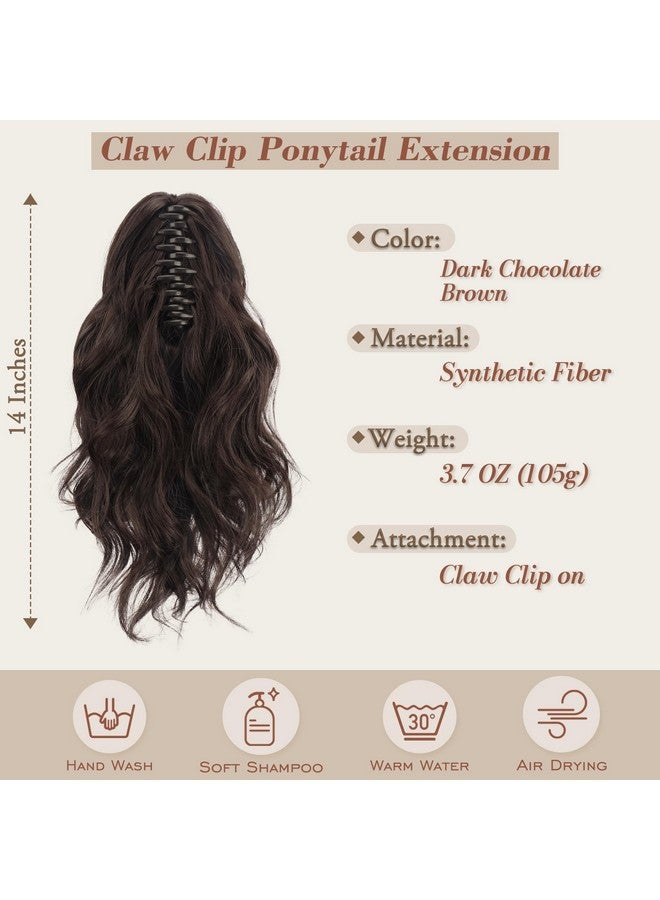 BARSDAR Short Wavy Ponytail Extension - 14 Inch Claw Clip Ponytail Hair Extensions for Women - Brown Hair Soft Synthetic Clip in Pony Tails Hairpieces Daily Party - Chestnut Brown - Image 2