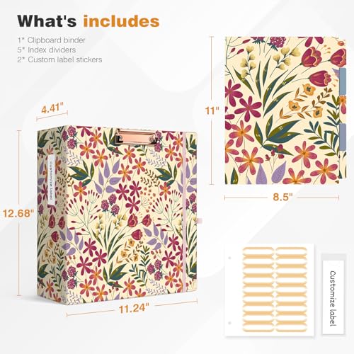 Ospelelf 3 Ring Binder for Letter Size Paper with 5 Tab Dividers, 3 Inch Ring, 4.4 Inch Spine, Floral Binder with Clip for School and Office Supplies - Image 3