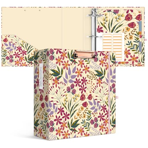 Ospelelf 3 Ring Binder for Letter Size Paper with 5 Tab Dividers, 3 Inch Ring, 4.4 Inch Spine, Floral Binder with Clip for School and Office Supplies - Image 1