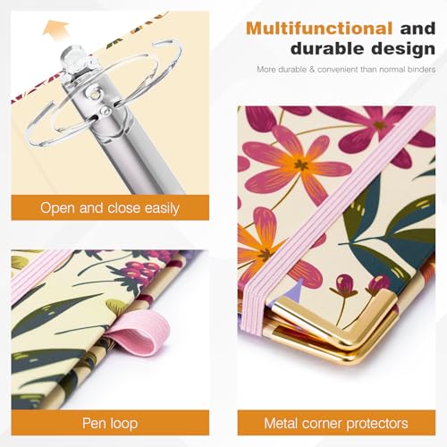 Ospelelf 3 Ring Binder for Letter Size Paper with 5 Tab Dividers, 3 Inch Ring, 4.4 Inch Spine, Floral Binder with Clip for School and Office Supplies - Image 5