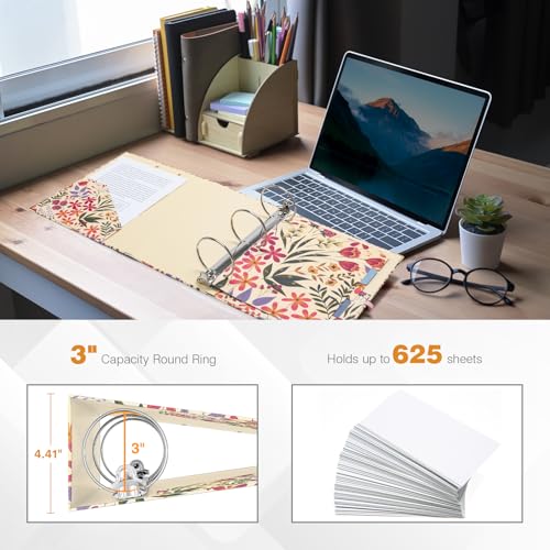 Ospelelf 3 Ring Binder for Letter Size Paper with 5 Tab Dividers, 3 Inch Ring, 4.4 Inch Spine, Floral Binder with Clip for School and Office Supplies - Image 2