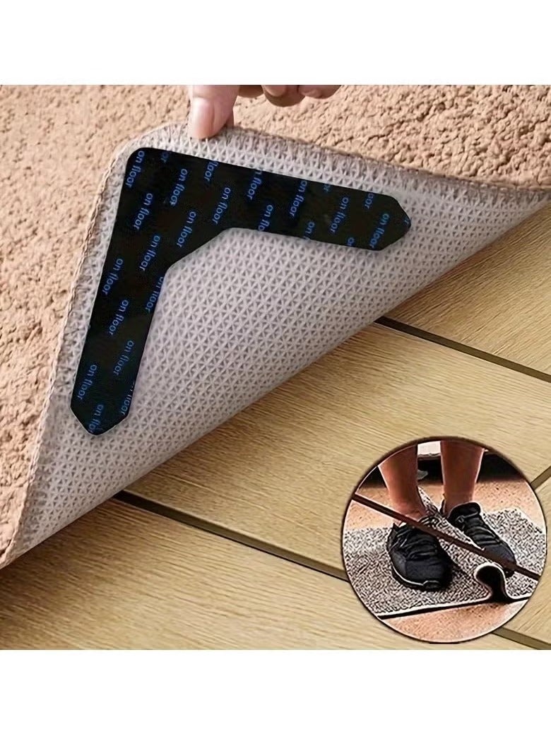 Hoasis 10pcs Reusable Carpet Stickers, Non-Slip Washable Rug Stickers, Hardwood Corner Carpet, Prevent Rugs From Moving And Rolling Edges, U-shape Carpet Sticker - Image 1