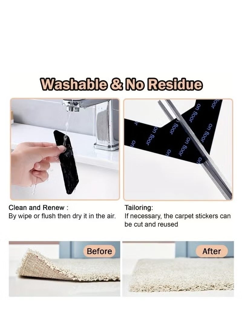 Hoasis 10pcs Reusable Carpet Stickers, Non-Slip Washable Rug Stickers, Hardwood Corner Carpet, Prevent Rugs From Moving And Rolling Edges, U-shape Carpet Sticker - Image 2