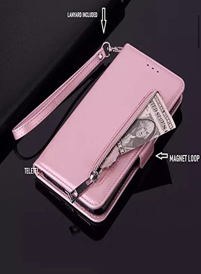 TELETEL Zipper Series Flip Mobile Cover Pu Leather | Card & Cash Pockets | Magnetic Loop | Front Zip Lock Wallet Case (Pink) for Mi A2 - Image 4