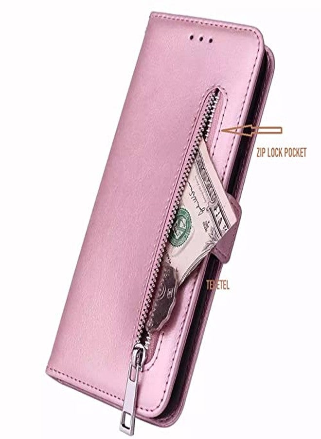 TELETEL Zipper Series Flip Mobile Cover Pu Leather | Card & Cash Pockets | Magnetic Loop | Front Zip Lock Wallet Case (Pink) for Mi A2 - Image 3