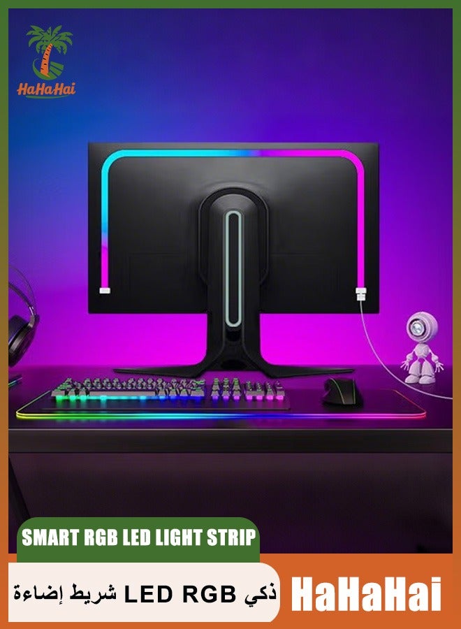 HaHaHai Smart RGB LED Light Strip – 24in/60cm Gaming Monitor Backlight, USB Powered, Screen & Music Sync, PC/Mac Compatible, Desk, Gaming Room & TV Ambient Lighting, Dynamic RGB LED Strip - Image 1