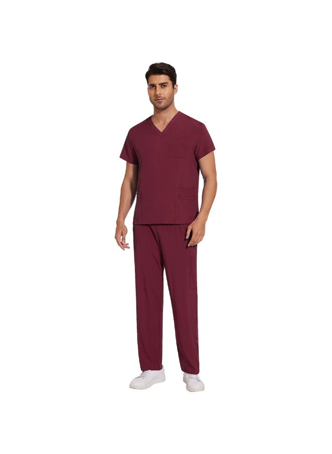 NIBEMINENT Scrubs Uniform Men Workwear Lab Work Clothes Uniforms Health Service Nursing Uniforms Short Sleeve V-neck Scrubs Tops+Pants Suit - Image 1