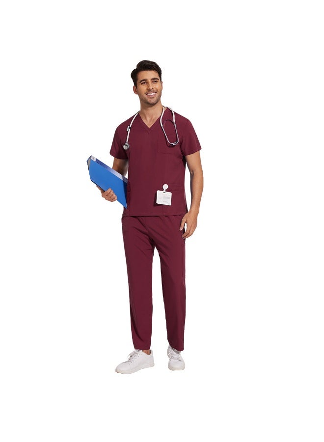 NIBEMINENT Scrubs Uniform Men Workwear Lab Work Clothes Uniforms Health Service Nursing Uniforms Short Sleeve V-neck Scrubs Tops+Pants Suit - Image 2