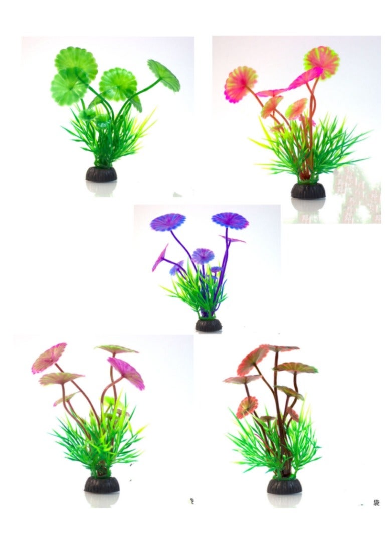 OASIS-TH Aquarium Decorations 5 Pack Lifelike Plastic Decor Fish Tank Plants,Used for Household and Office Aquarium Simulation Plastic Hydroponic Plants - Image 1