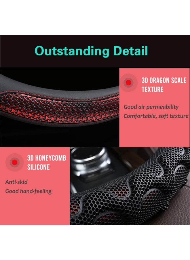 PINCTROT Steering Wheel Cover Great Grip with 3D Honeycomb Anti-Slip Design, Universal 14.5-15 Inch (Wine Red) - Image 2