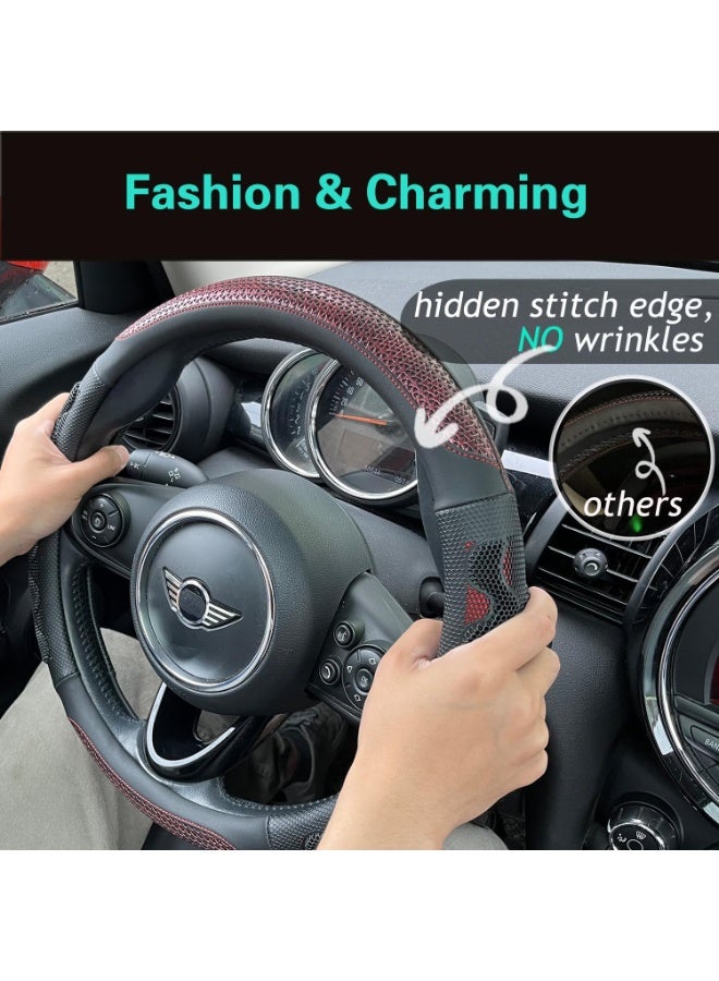 PINCTROT Steering Wheel Cover Great Grip with 3D Honeycomb Anti-Slip Design, Universal 14.5-15 Inch (Wine Red) - Image 4