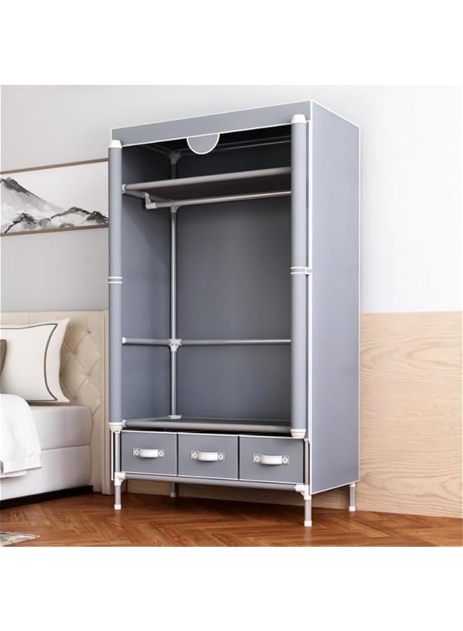 هوكور HOOKOR Portable Wardrobe, Wardrobe Closet, with Hanging Rack Fabric Storage Organizer,Wardrobe with Three Drawer Boxes Durable and Easy to Assemble-90 x 45 x 172cm. (Grey) - Image 1