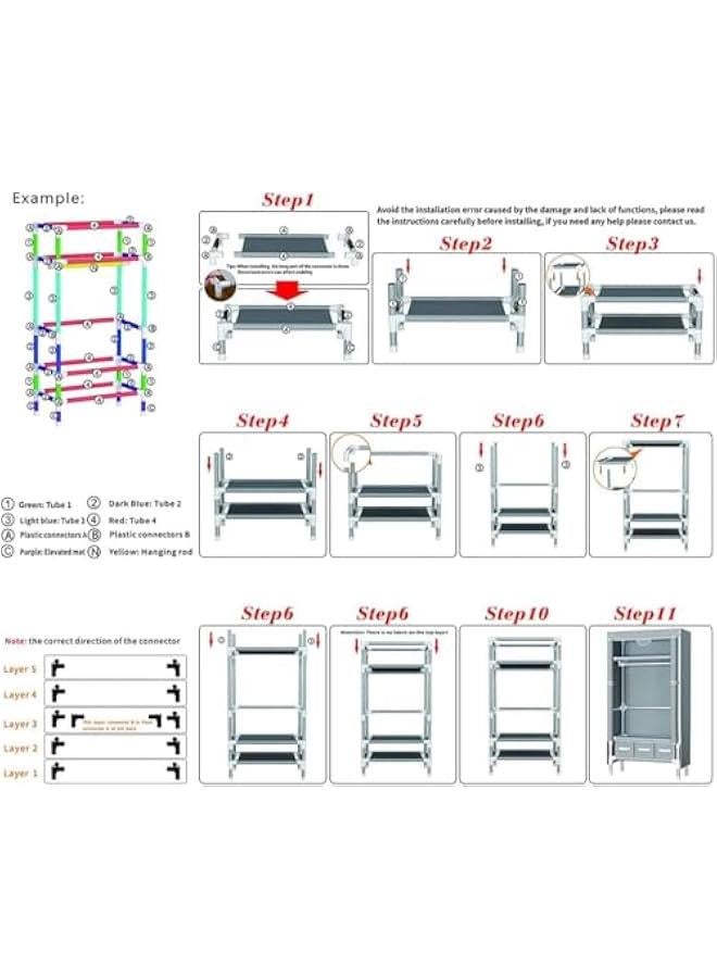 هوكور HOOKOR Portable Wardrobe, Wardrobe Closet, with Hanging Rack Fabric Storage Organizer,Wardrobe with Three Drawer Boxes Durable and Easy to Assemble-90 x 45 x 172cm. (Grey) - Image 3