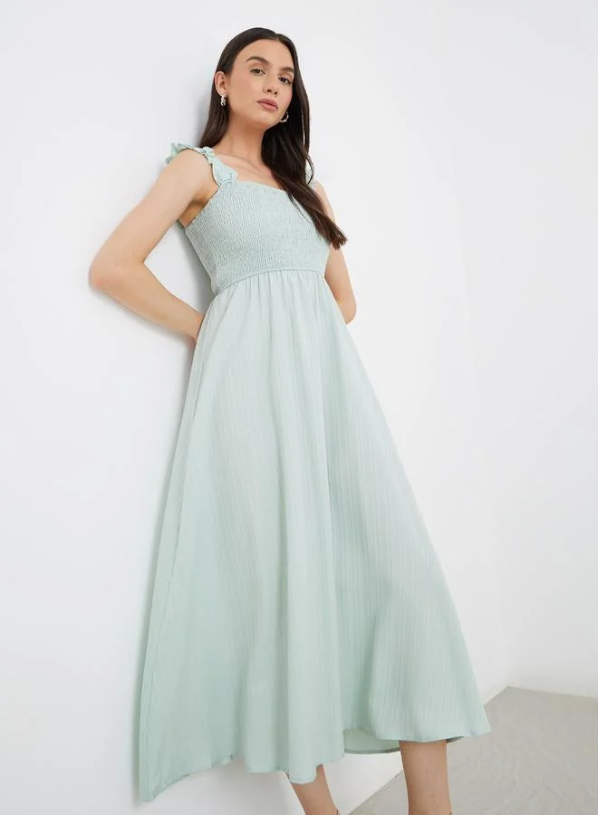 تايك تو Take Two Smocked Detail Strappy A-Line Midi Dress