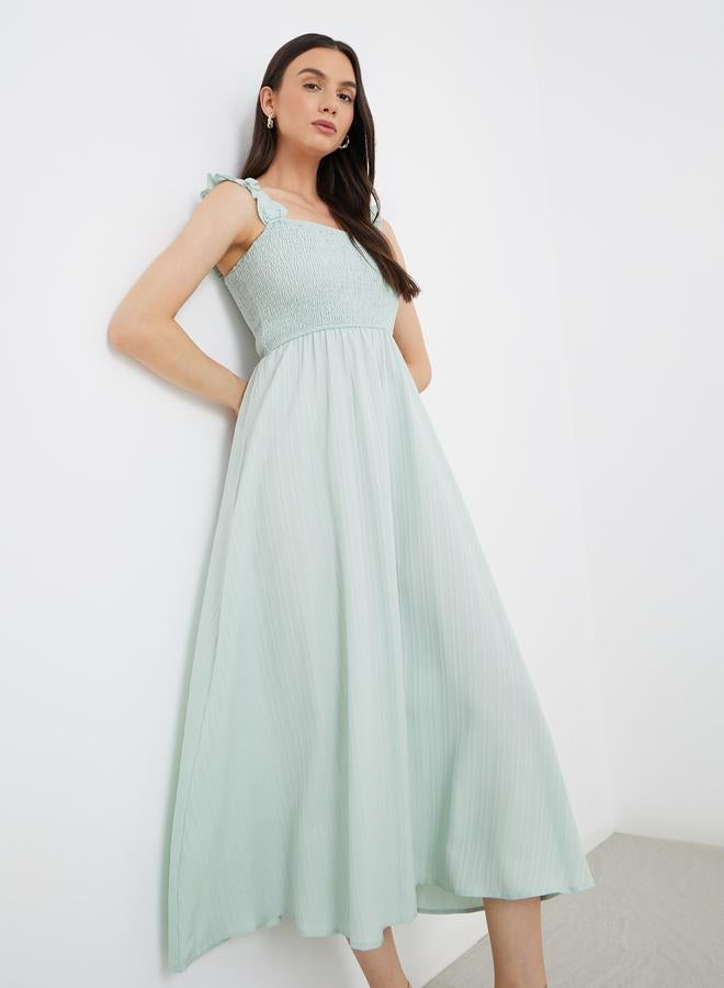 Take Two Smocked Detail Strappy A-Line Midi Dress - Image 1