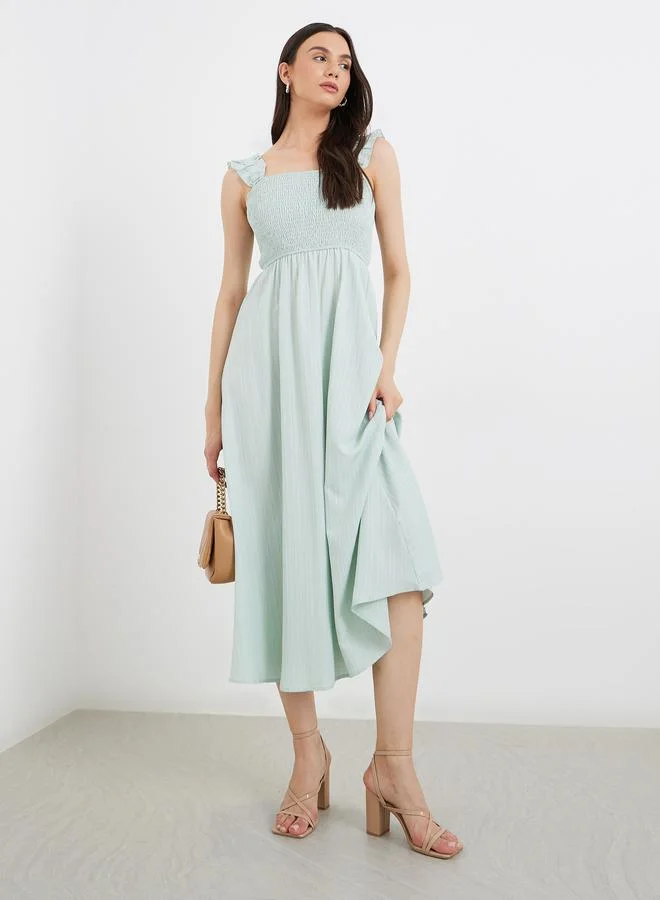 تايك تو Take Two Smocked Detail Strappy A-Line Midi Dress