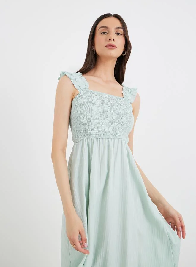 تايك تو Take Two Smocked Detail Strappy A-Line Midi Dress