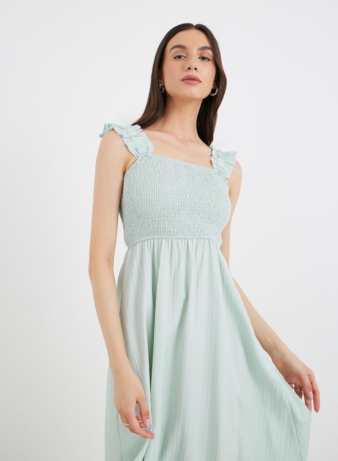 Take Two Smocked Detail Strappy A-Line Midi Dress - Image 4